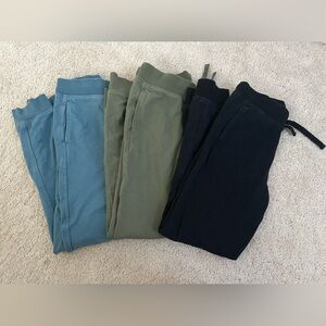 Set of Three Jogger Pants in Blue, Green, and Black